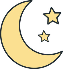 Yellow crescent moon and stars vector illustration, night sky space icon © 예주 김