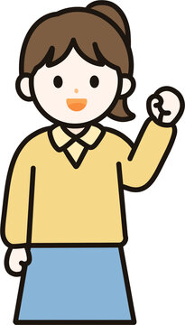 Girl student raising fist in confidence vector illustration, happy schoolgirl character icon