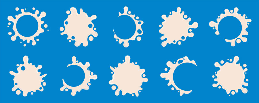 Abstract liquid splash shape collection with irregular blobs, drops and circular cutouts for creative backgrounds, branding, decorative compositions