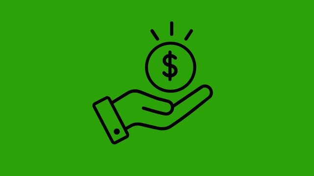 Money Icon: A simple line icon depicts a hand holding a coin with a dollar sign, symbolizing financial gain and economic prosperity.