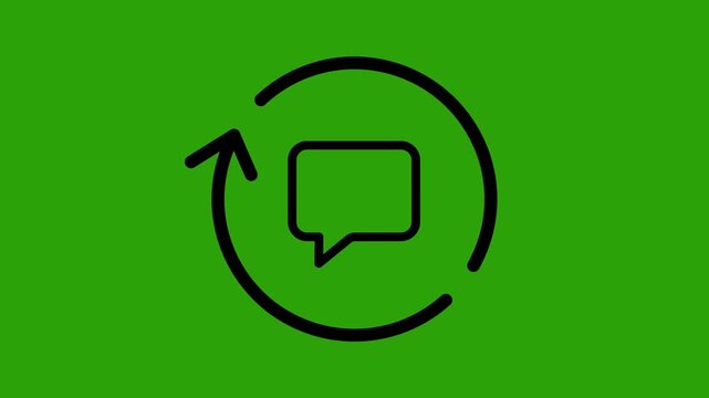 Conversation Loop Icon: A stylized black icon depicting a speech bubble inside a circular arrow, representing conversation, communication, or feedback loops, set against a vibrant green background.
