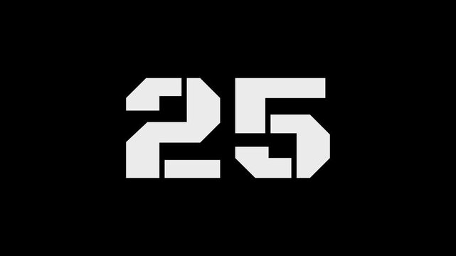White digital countdown animation from 30 to 0 seconds with modern flat design on black background in 4k