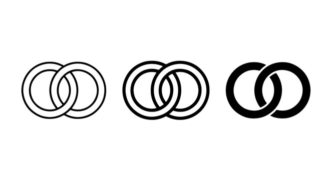 Interlocking Rings Icons, Linked Circles Symbols, Connected Loops Graphics, Marriage and Unity Concepts