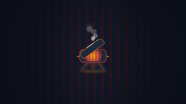 Minimalist glowing barbecue grill icon with smoke animation on a dark background for mobile application and interface design