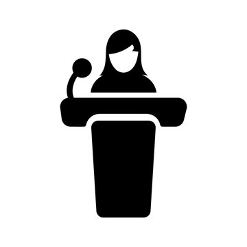 Female Speaker Podium Glyph Icon Vector Illustration for Public Speaking Lecture and Conference Presentation