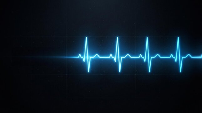 blue glowing heartbeat pulse line on dark background ecg health monitor concept