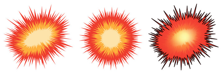 Retro Comic Explosion Starburst Vector Set with Halftone Spikes © Sreeman
