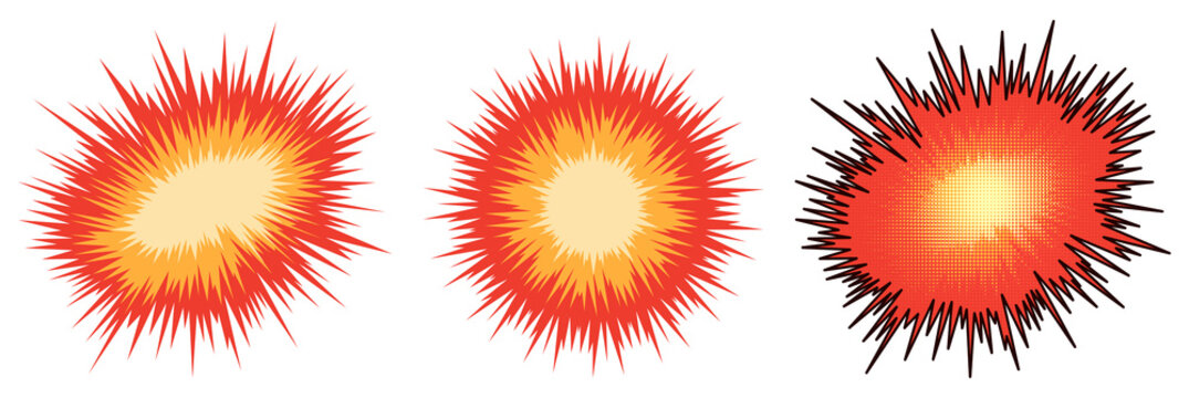Retro Comic Explosion Starburst Vector Set with Halftone Spikes