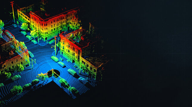 3D LiDAR Point Cloud Scan Visualization of Urban Street Cityscape