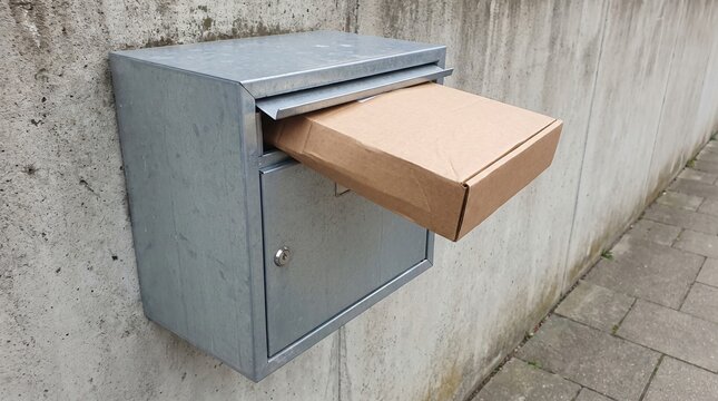 Parcel Jammed Half Into A Post Box Slot As A Wrong Channel Mismatch Metaphor