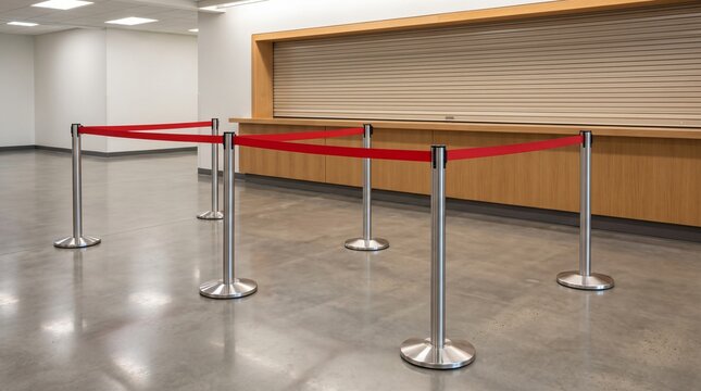 Empty Zigzag Queue Barriers Outside A Shuttered Counter As A Bureaucracy Metaphor
