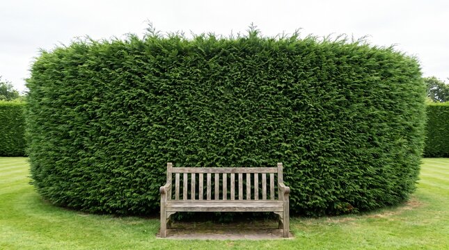 Park Bench Facing A Hedge Grown Too Tall As A Missed Opportunity Metaphor