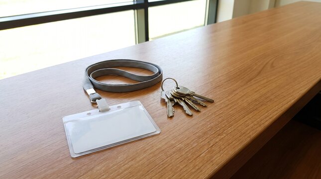 Offboarding: Blank Identity Pass And A Set Of Keys Left On An Empty Office Desk