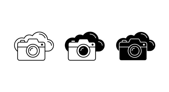Camera Cloud Icons, Digital Photography Storage, Online Photo Backup Vector Set