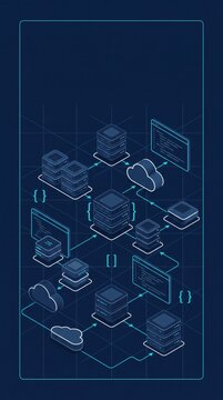 Isometric Dark Cloud Server Architecture and SaaS Data Pipeline Background