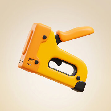 Staple Gun 3D Render, Yellow Hand Tacker Tool Isolated Illustration