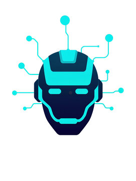 Futuristic AI Robot Head Icon with Circuit Board Connections Isolated on Transparent Background