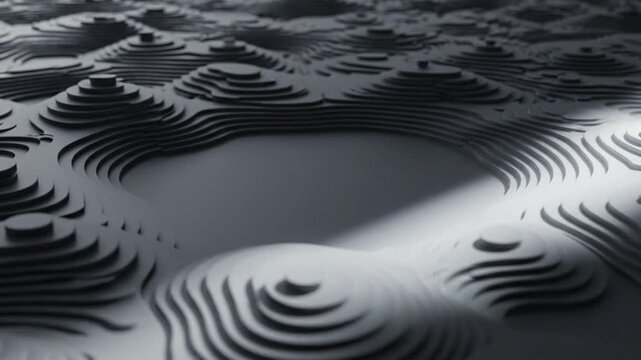 Abstract 3D topographic contour map background, black layered relief elevation model, creative cartography design concept
