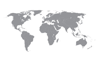 Fototapeta premium Gray world map with country borders on white background