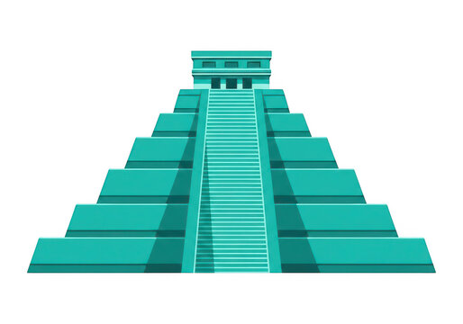 A pixelated image of a teal pyramid with stairs isolated on transparent background