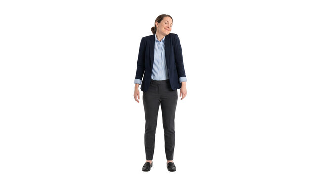 Uncertain business woman shrugging shoulders, doubtful female professional in navy blazer, confused corporate employee making unsure gesture isolated PNG with Transparent Background