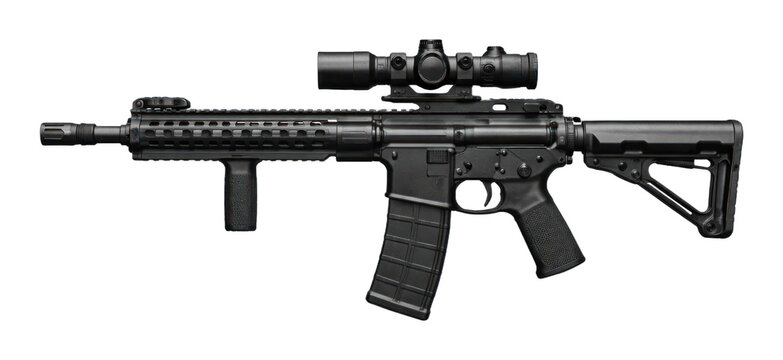 PNG Tactical rifle with scope attachment.