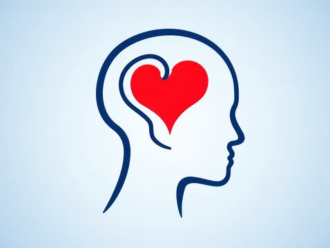 Illustration of human head silhouette with heart inside brain area