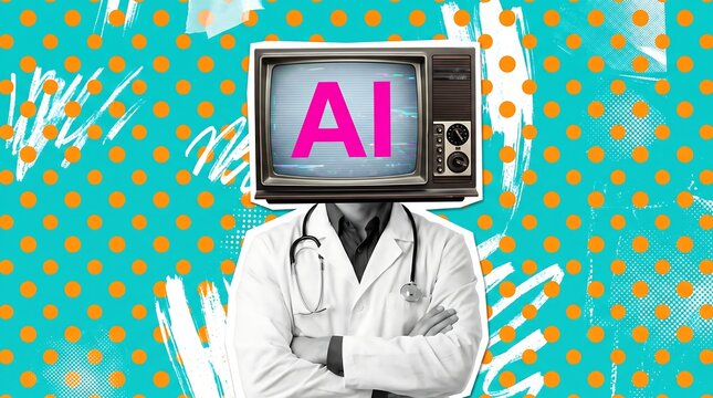 Artificial intelligence concept with a television replacing a head and a doctors attire