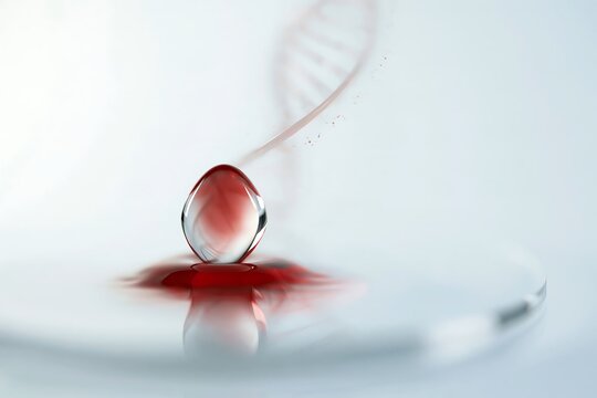 Transparent red biomarker form with DNA helix in a clinical white setting, representing epigenetic aging, biological age measurement and precision longevity medicine