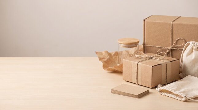eco friendly kraft paper box packaging with hemp twine and glass jar