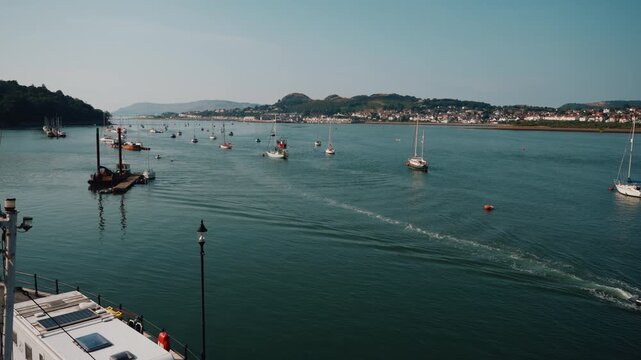 View of the Conwy Estuary in North Wales, with Conwy and Deganwy Castle surroundings, UK - 8 September 2026.