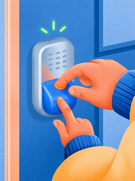 Human Hand Pressing Digital Doorbell Button