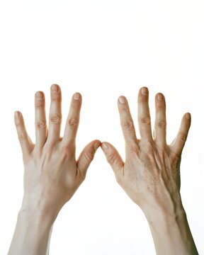 Young and aged hands side by side on white background, visualizing biological aging, skin age differences and longevity research for health and aging science content
