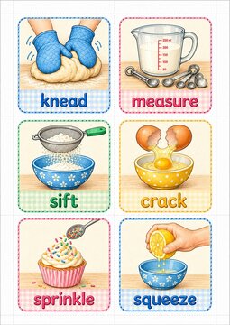 Cooking Verbs Flashcards for Kids &ndash; Kitchen Action Words and English Vocabulary Learning Cards