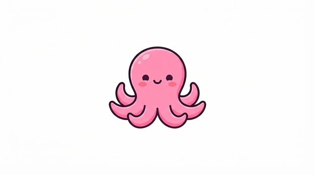Cute pink octopus cartoon character isolated on a white background