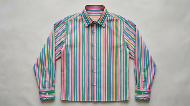 Long sleeve button down shirt with vertical multi-colored stripes striped shirt mens fashion colorful shirt formal shirt patterned clothing casual attire