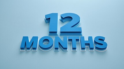 Fototapeta premium This design features the phrase 12 MONTHS in 3D typography with geometric shapes and layered paper, showcasing a simple advertising theme.