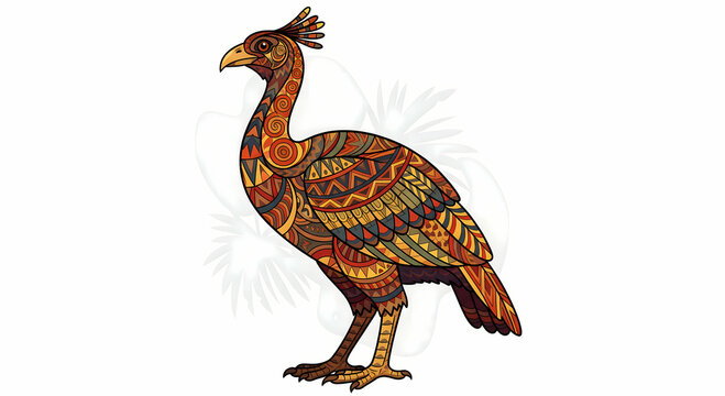 Stylized Folk Art Bird Illustration with Intricate Ethnic Patterns and Vibrant Colors