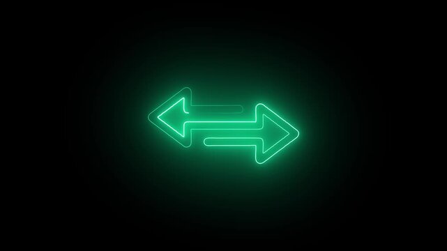 Glowing green neon arrow icon indicating transfer or exchange a bright outline of two arrows pointing in opposite directions representing