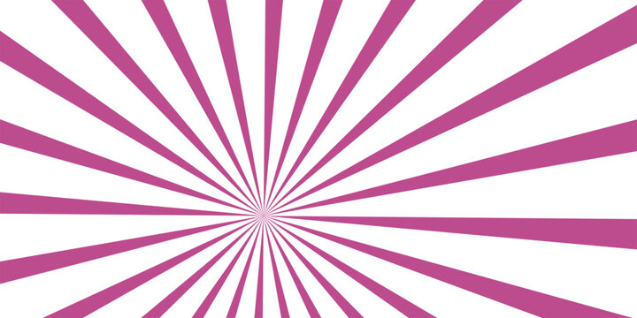 retro pink sunburst background with radial rays emanating from center, pop art comic book vector pattern design