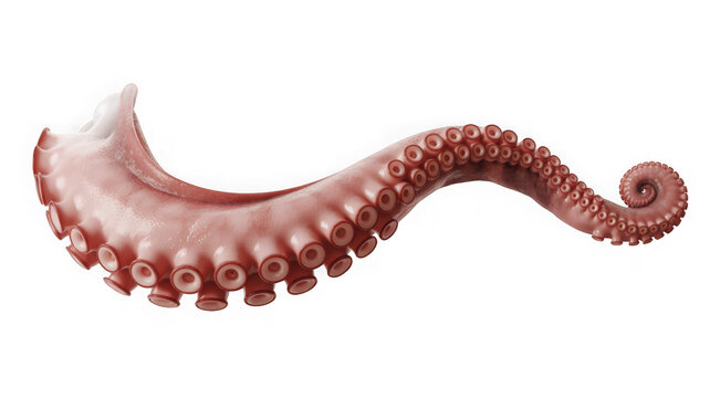 A detailed pink octopus tentacle with suction cups is isolated on transparent background. Perfect for marine life concepts and seafood culinary designs.