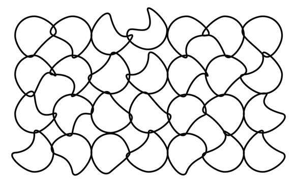 Seamless pattern of interlocking organic shapes resembling pebbles or stones in a black and white line drawing