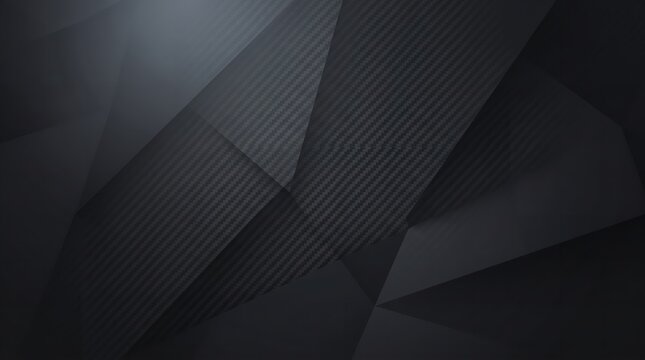 Abstract dark geometric background with layered carbon fiber texture and soft lighting