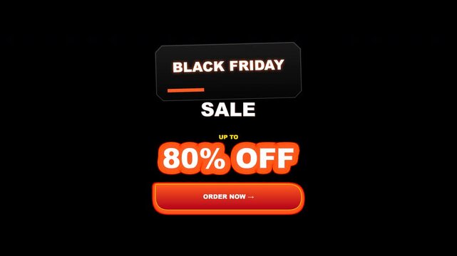 Black Friday Impact Sale Digital Banner with Up to 80 Percent Off Discount Offer and Order Now Button on Black Background