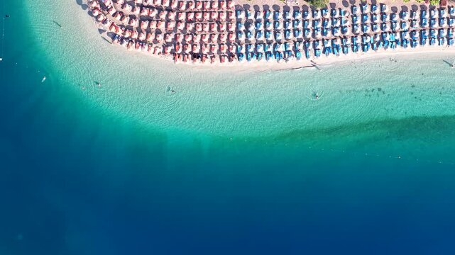 Oludeniz Beach Drone Video, Turquoise Color Kumburnu Beach (Kumburnu Plajı) Drone Video, Fethiye Mugla, Turkiye (Turkey)