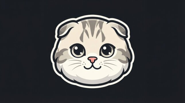 Cute grey Scottish Fold cat head cartoon sticker design