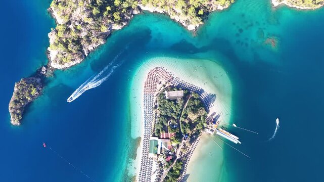Oludeniz Beach Drone Video, Turquoise Color Kumburnu Beach (Kumburnu Plajı) Drone Video, Fethiye Mugla, Turkiye (Turkey)