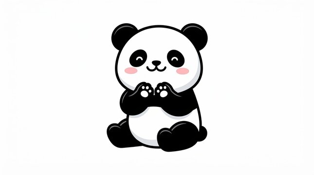 Cute cartoon panda bear sitting and smiling isolated on white background