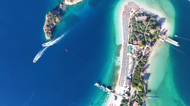 Oludeniz Beach Drone Video, Turquoise Color Kumburnu Beach (Kumburnu Plajı) Drone Video, Fethiye Mugla, Turkiye (Turkey)
