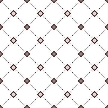 Seamless decorative pattern with delicate floral motifs connected by dotted diamond lattice lines on a clean white background, creating an elegant repeating textile design.